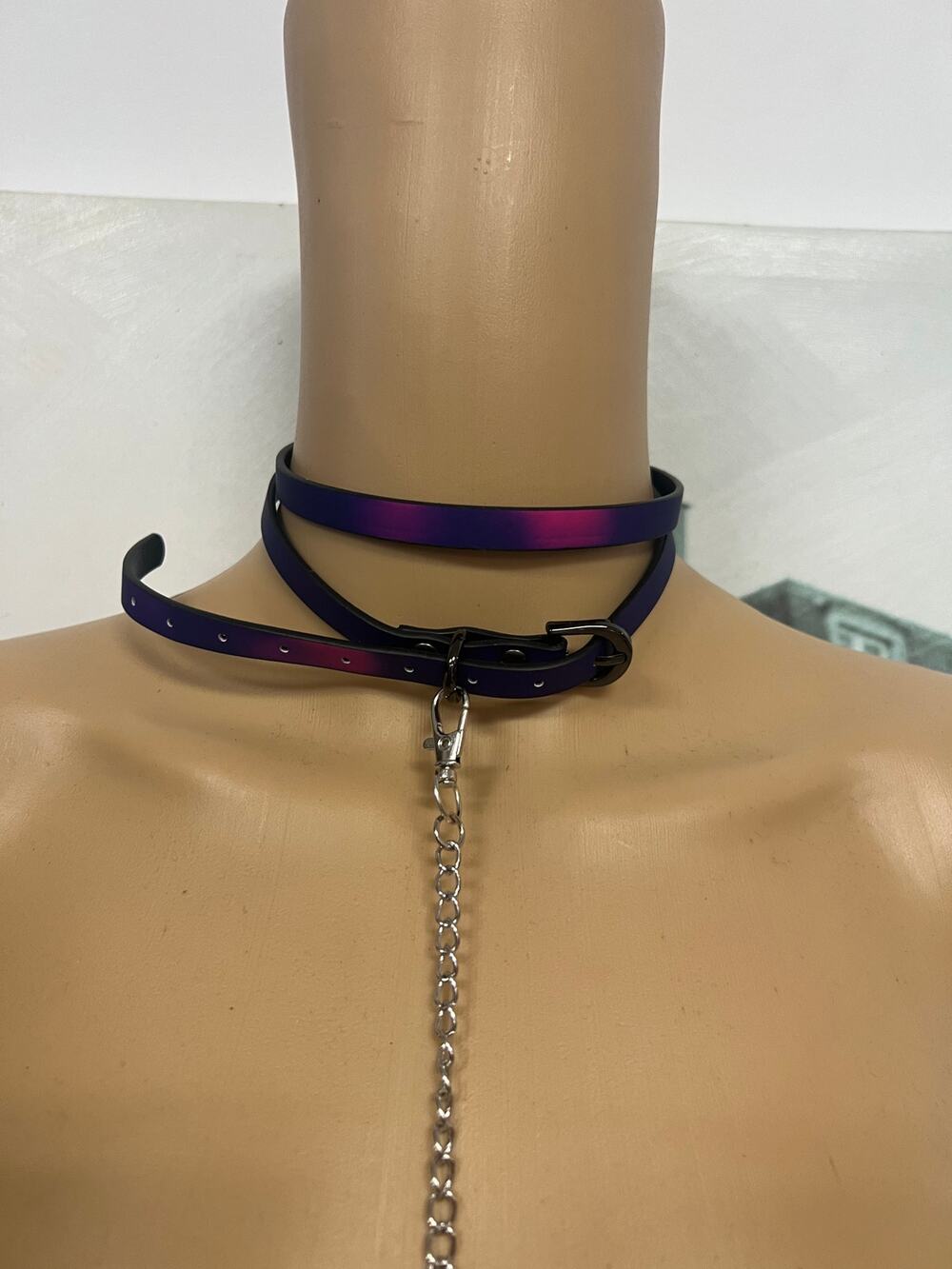 Gothic Faux Leather Choker | Punk Adjustable Chain Leash Statement Collar
